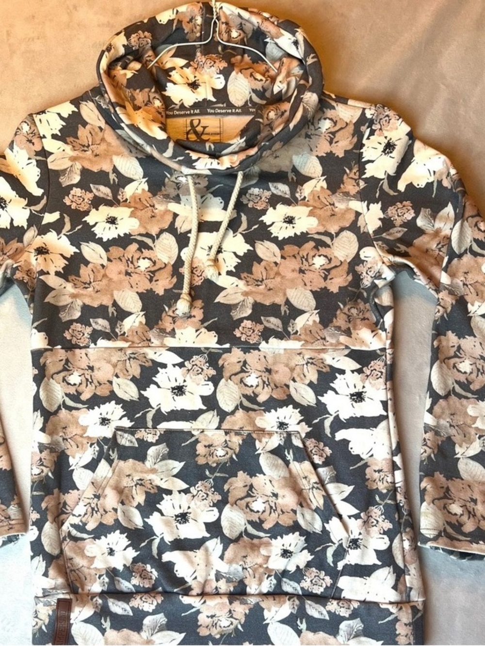 Avenue Floral Cowl Neck Pullover - Cream & Brown